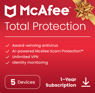 McAfee Total Protection 2024 - Unlimited VPN / Password Manager / Dark Web Monitoring - 5 Devices / 1 Year CD Key GLOBAL