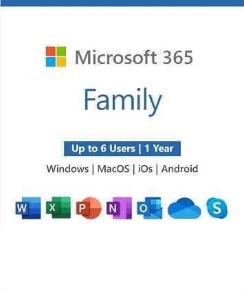 Microsoft Office 365 Family 1 Year License Key 6 User( 1 TB One drive per user) GLOBAL